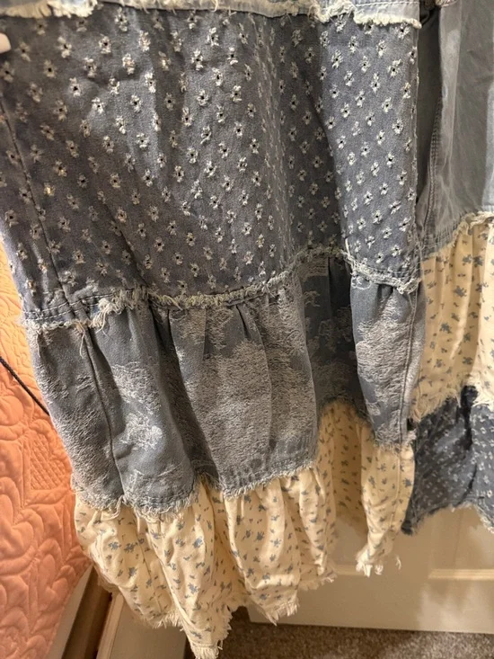 POL Patchwork Flare Boho Pants in Light Blue and Cream - Picture 4 of 10